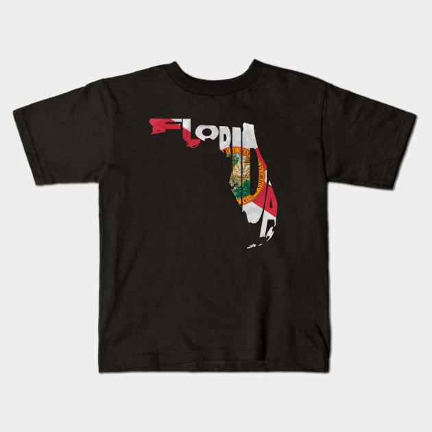 Florida Typo Map Kids T-Shirt by inspirowl